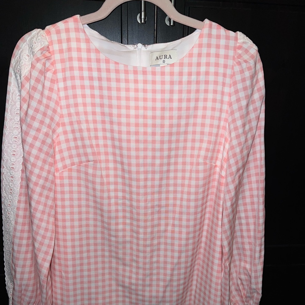 Pink and white gingham shift dress